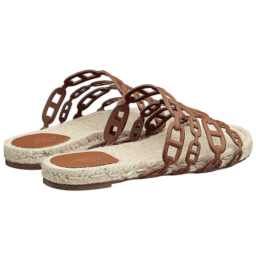 Hermes Ancone fashion and comfortable one-word slippers women's golden brown, H201147Z A3