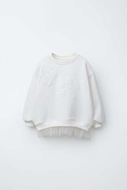 ZARA ТОЛСТОВКА С ЦВЕТОЧНЫМ ПРИНТОМ, ЖЕЛТОВАТО-БЕЛЫЙ