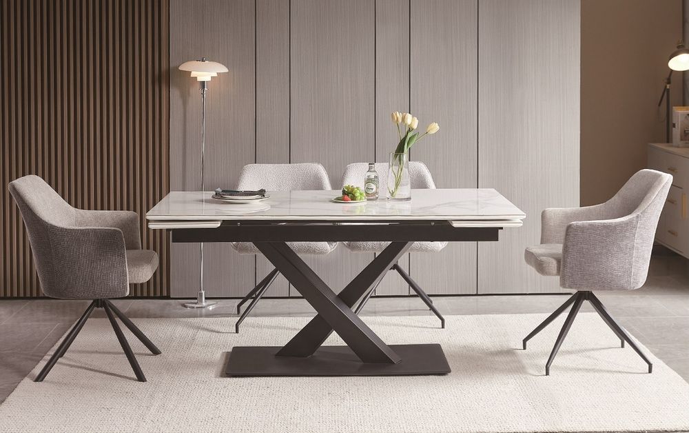 "Юпитер" стол интерьерный раздвижной обеденный из керамики, цвет белый глянцевый