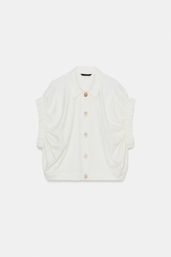 ZARA РУБАШКА С ШИРОКИМИ ПРОЙМАМИ, ЭКРЮ