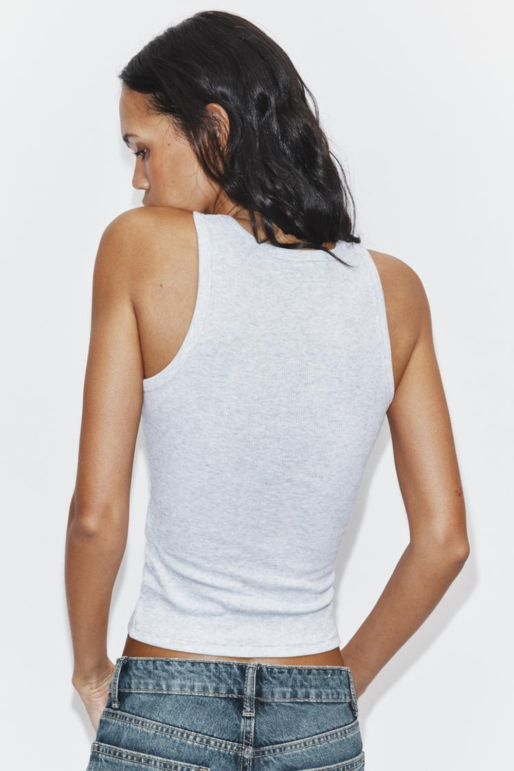 ZARA ТОП В РУБЧИК С НАДПИСЬЮ, СЕРЫЙ МЕЛАНЖ