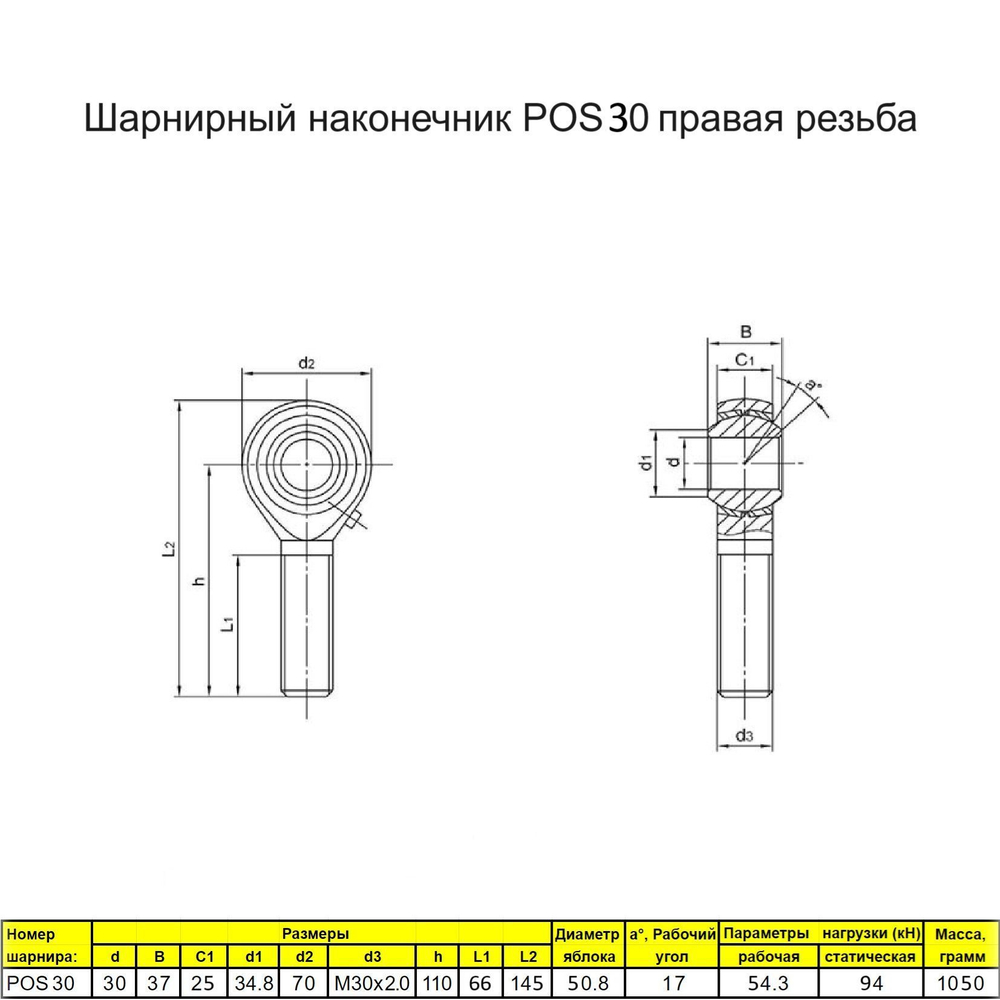 Шарнирный наконечник М20 4 шт. / POS20 наружная правая резьба / для ЧПУ и спецтехники