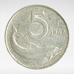 Italy 5 Lire 1967 R "Dolphin", VF
