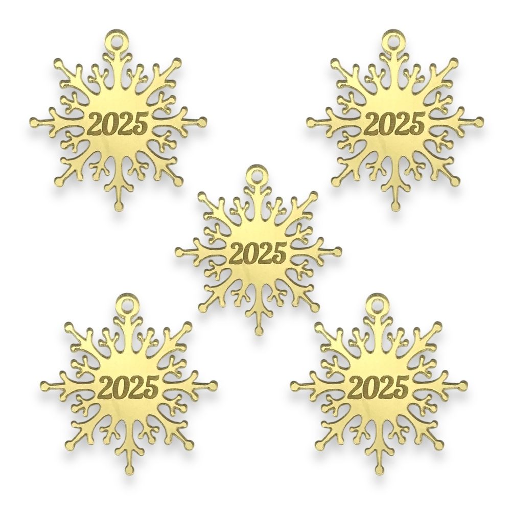 Топпер Бирка снежинка &quot;2025&quot; (4,5см) 5шт ЗОЛОТО акрил