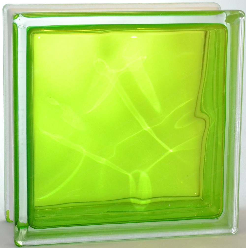 Стеклоблок полуматовый тархун волна (матовый с одной стороны) Vitrablok  19x19x8 окрашенный изнутри