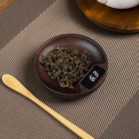 Весы чайно-кофейные портативные коричневые 0,1-100гр d10,3 см h2,7 см дерево батарея 100mAH Barbossa