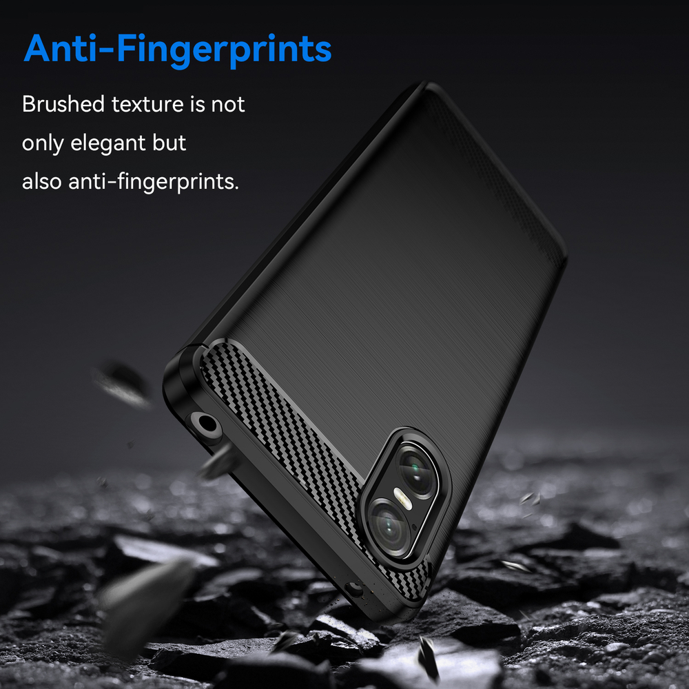 Чехол черного цвета с дизайном под карбон на Sony Xperia 10 VI (10-6), серия Carbon от Caseport