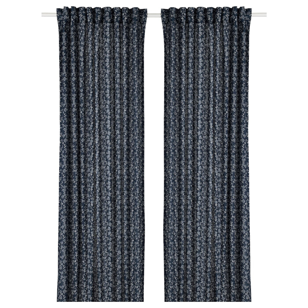 IKEA TRYSTÄVMAL  (ИКЕА ТРЙСТÄВМАЛ)  -  Штора, 2 шт, на ленте/темно-синий/белый, 145x300 см