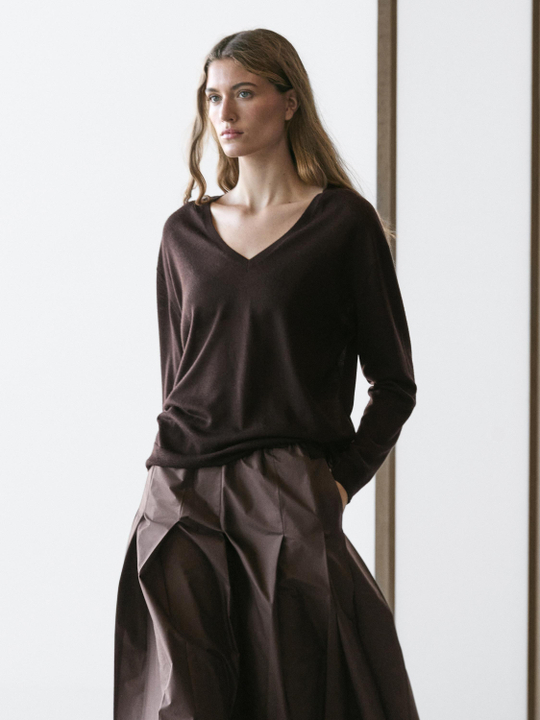 Massimo Dutti Свитер оверсайз с V-образным вырезом, коричневый