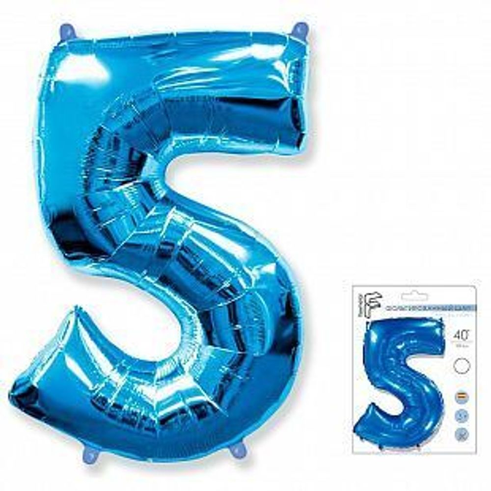 Шар фольгированный Цифра &quot;5&quot; синий 40&quot; с гелием