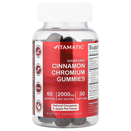 Vitamatic, жевательные таблетки с корицей и хромом, натуральный яблочный пирог с корицей, 60 жевательных таблеток