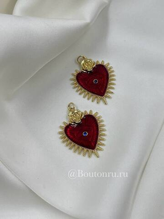 Подвеска "Сердце с шипами и розой" золотистое с красной эмалью