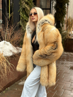 Шуба из лисы GOLDEN SUNRISE 80см с капюшоном