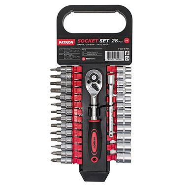Набор инструментов, головки с трещоткой, набор 28пр., 1/4'' PATRON P-027-5 MSA