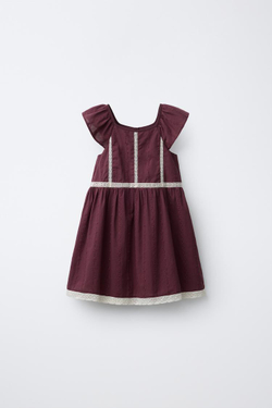 ZARA ПЛАТЬЕ С КРУЖЕВОМ, ГРАНАТОВЫЙ