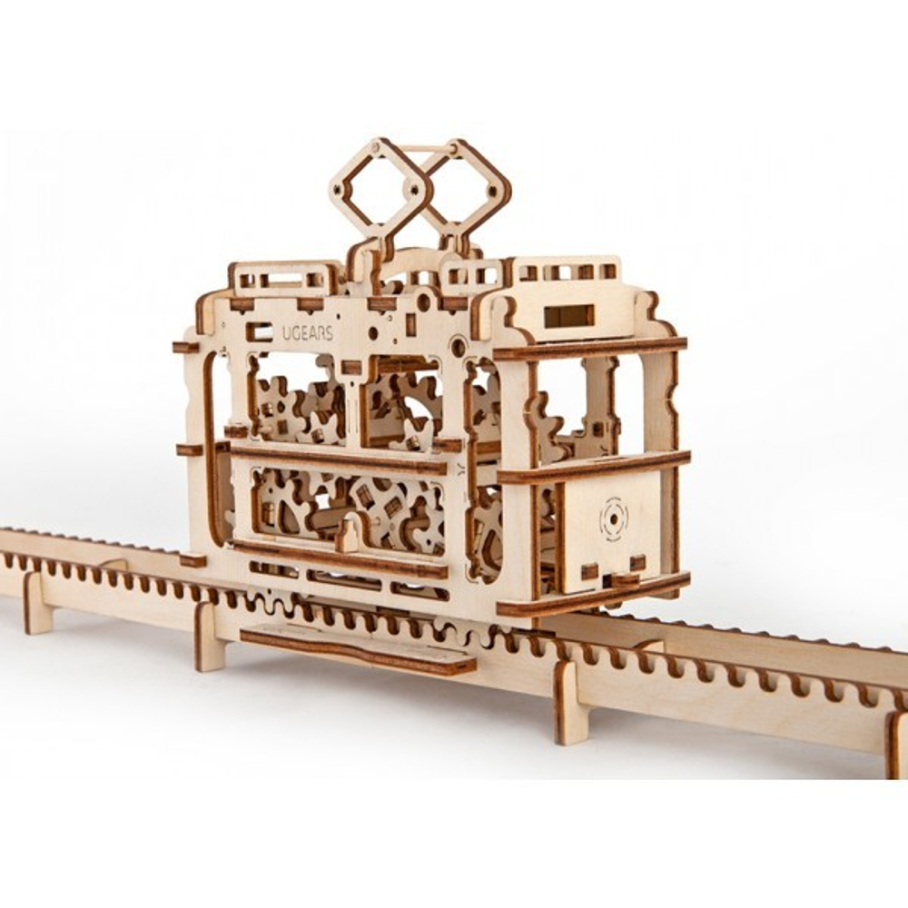 Деревянный механический 3D-конструктор для взрослых "Трамвай с рельсами" 70008