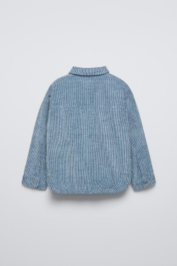 ZARA КУРТКА-РУБАШКА ИЗ ВЕЛЬВЕТА С ЭФФЕКТОМ ПОТЕРТОСТИ, СИНИЙ