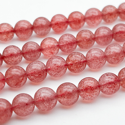 "Клубничный" кварц бусины, диаметр около 8,7-8,9 мм, цена за 11 шт (1/4 нити)