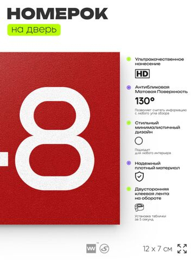 Номер на дверь 948, табличка на дверь для офиса, квартиры, кабинета, аудитории, склада, красная 120х70 мм, Айдентика Технолоджи