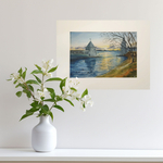 Картина авторская акварельная в паспарту 30х40 см на стену для интерьера "На берегу Псковы"