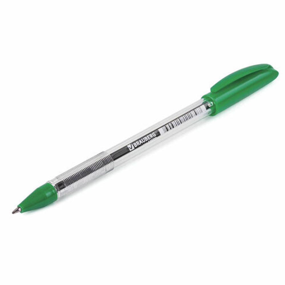 Ручка шариковая масляная BRAUBERG "Rite-Oil", ЗЕЛЕНАЯ, корпус прозрачный, узел 0,7 мм, линия письма 0,35 мм, 142149