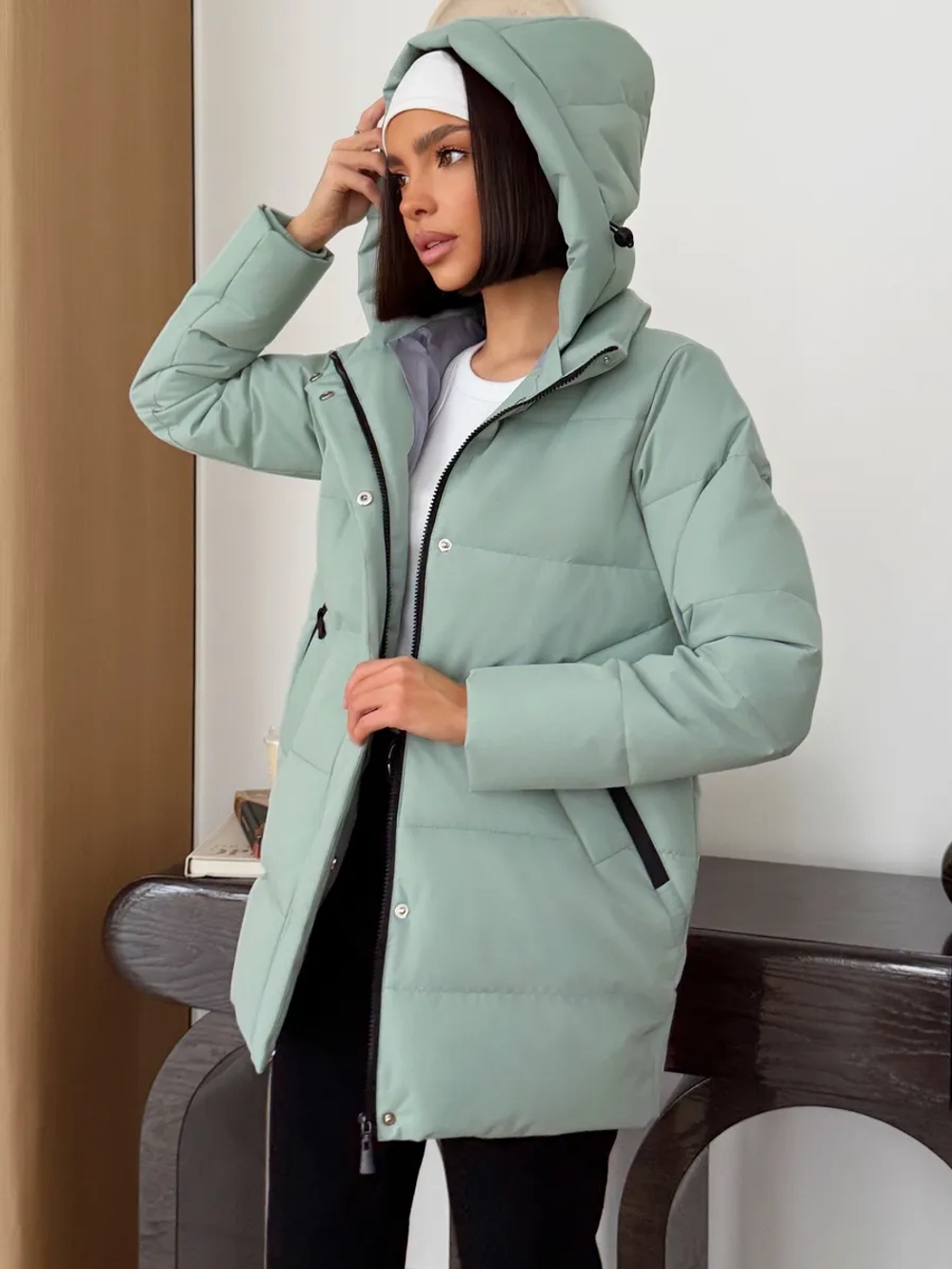 Куртка весенняя удлиненная со съемным капюшоном