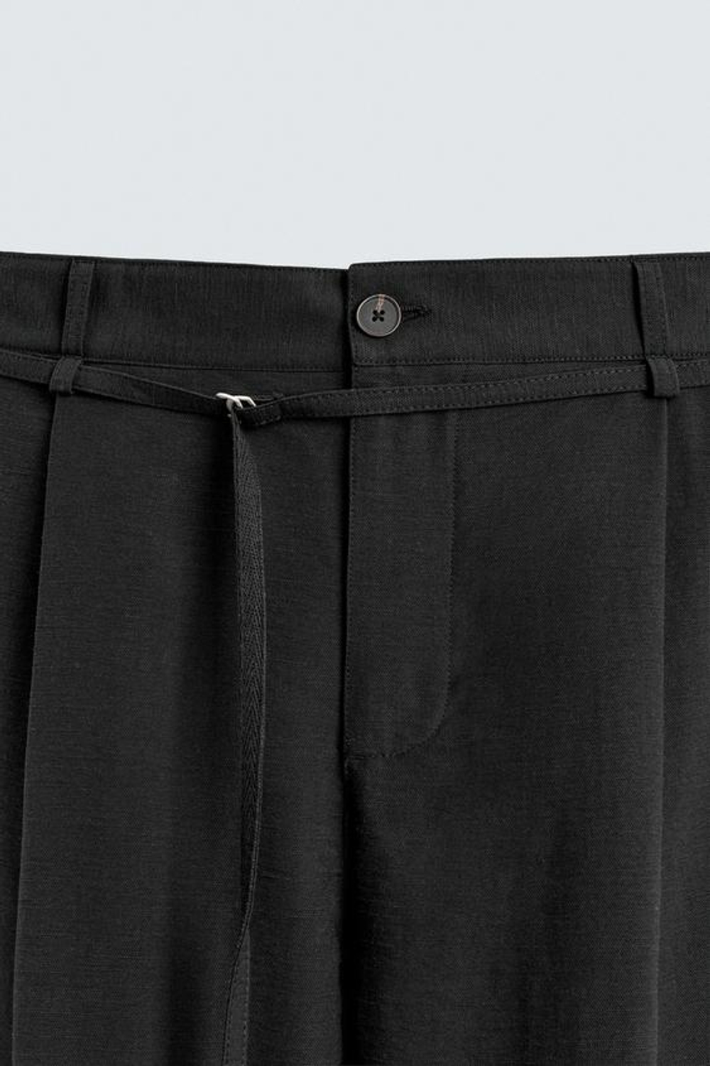 ZARA БРЮКИ BALLOON FIT С ЗАЩИПАМИ И ПОЯСОМ, ЧЕРНЫЙ