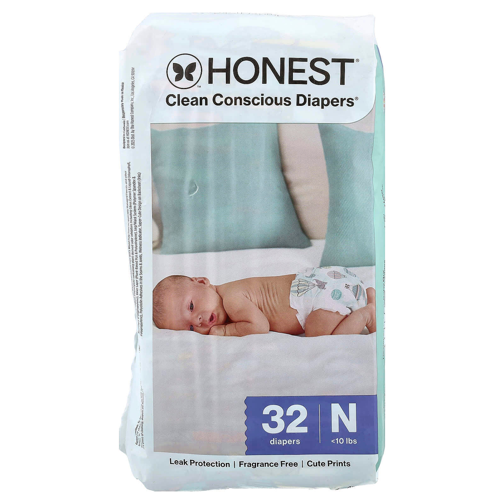 The Honest Company, Clean Conscious Diapers® для новорожденных, <10 фунтов, превыше всего, 32 подгузника