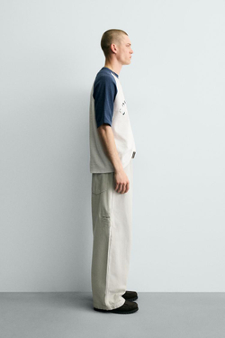 ZARA ТРИКОТАЖНАЯ ФУТБОЛКА КОЛОР-БЛОК С ПРИНТОМ, ЭКРЮ