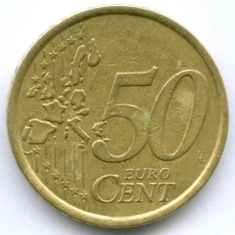 50 евроцентов 2002 год. Италия. Регулярный выпуск. Тип 1. Нордик VF