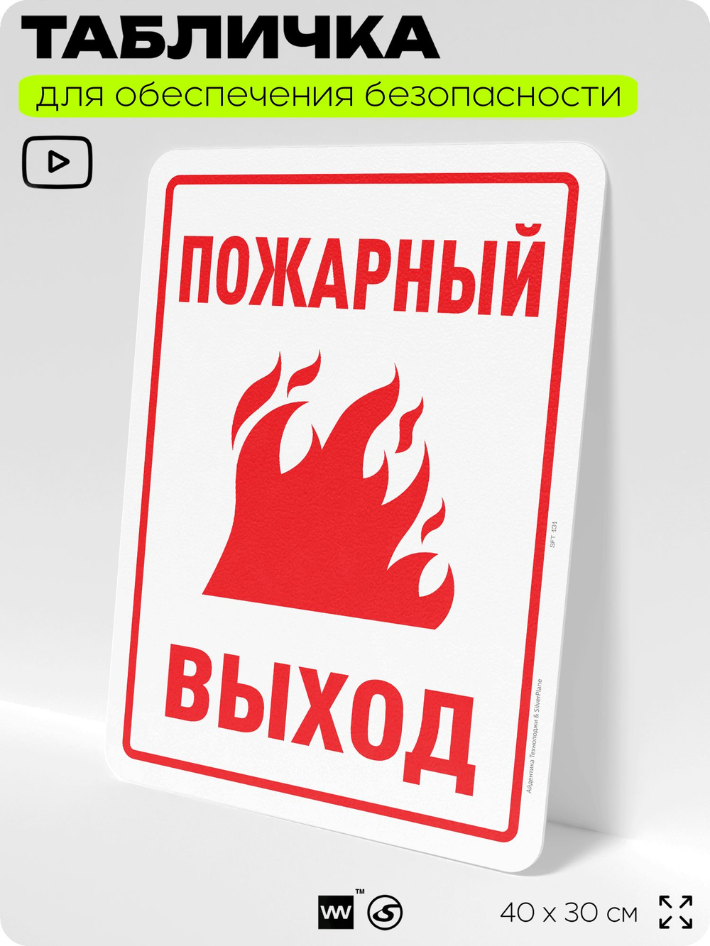 Табличка для обеспечения безопасности "Пожарный выход", для офиса, по охране труда для предприятия, организаций, 40х30 см, Silver Plane x Айдентика Технолоджи
