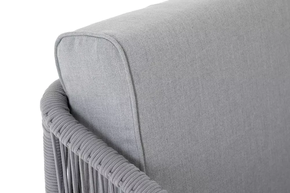 "Канны" диван модульный плетеный из роупа, каркас алюминий белый, роуп светло-серый круглый, ткань светло-серая