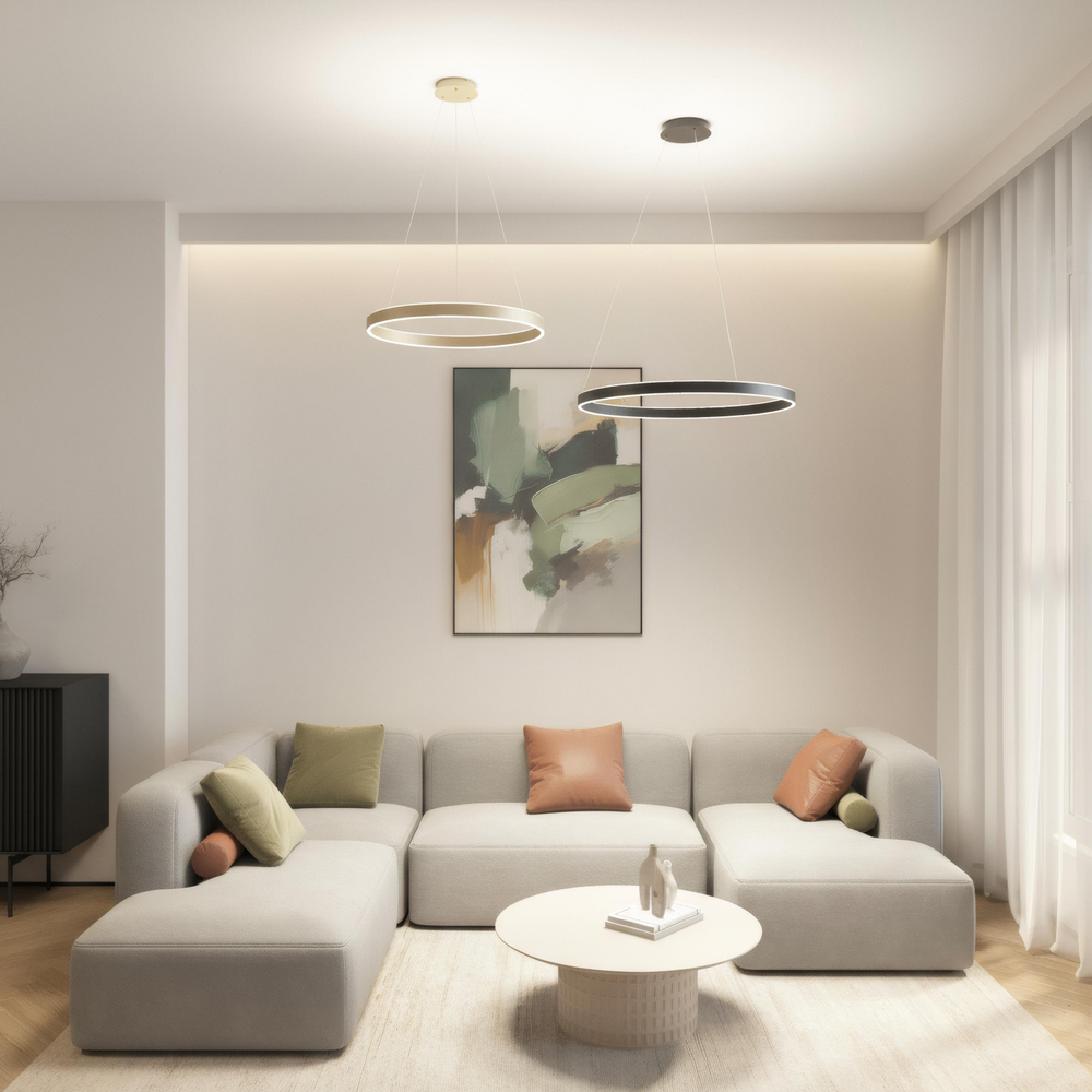 Светильник подвесной RAYDIA, 60 Вт, 3000–4000К, ?800?1500 мм, металл+акрил, черный, свет вверх/вниз