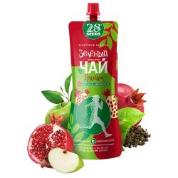 Зеленый чай «Колд брю» Гранат 28SEEDS, 250 мл, дой-пак на фоне зерен граната