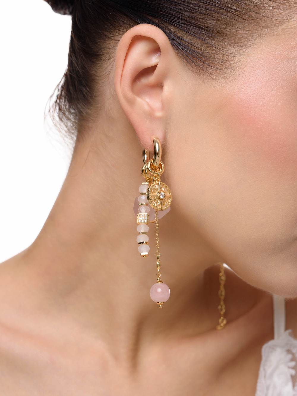 Серьги "Gess mini rose quartz" Gold