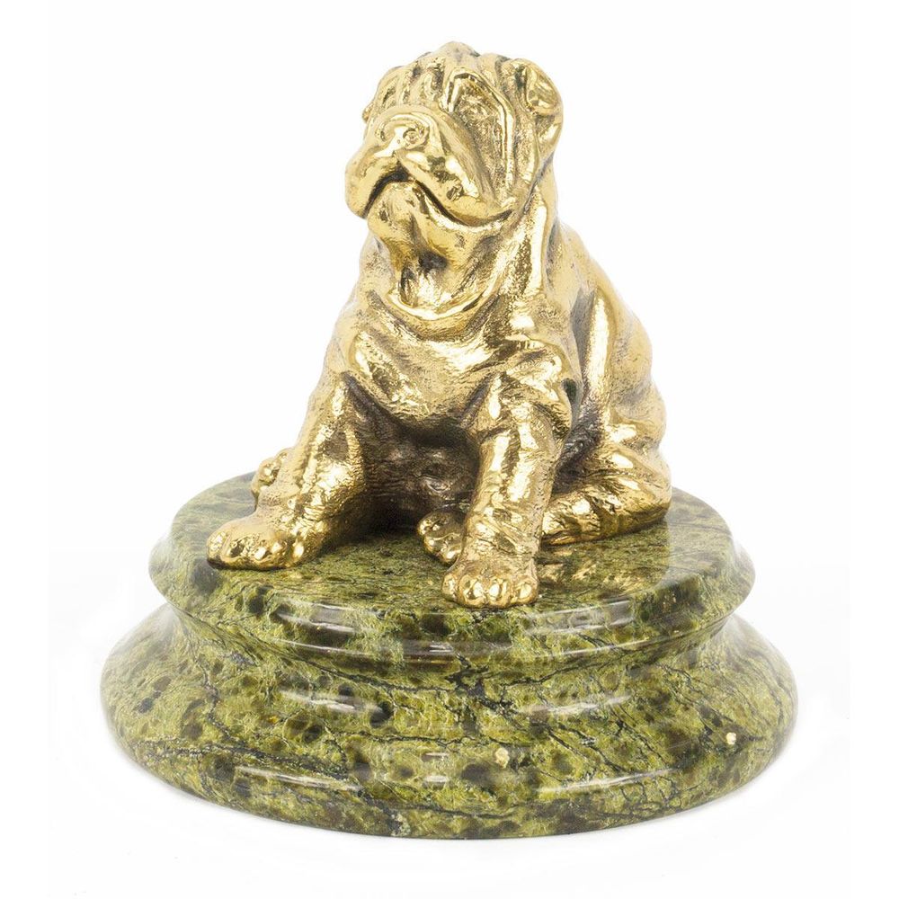 Статуэтка из бронзы собака &quot;Шарпей&quot; на подставке из змеевика  G 118609