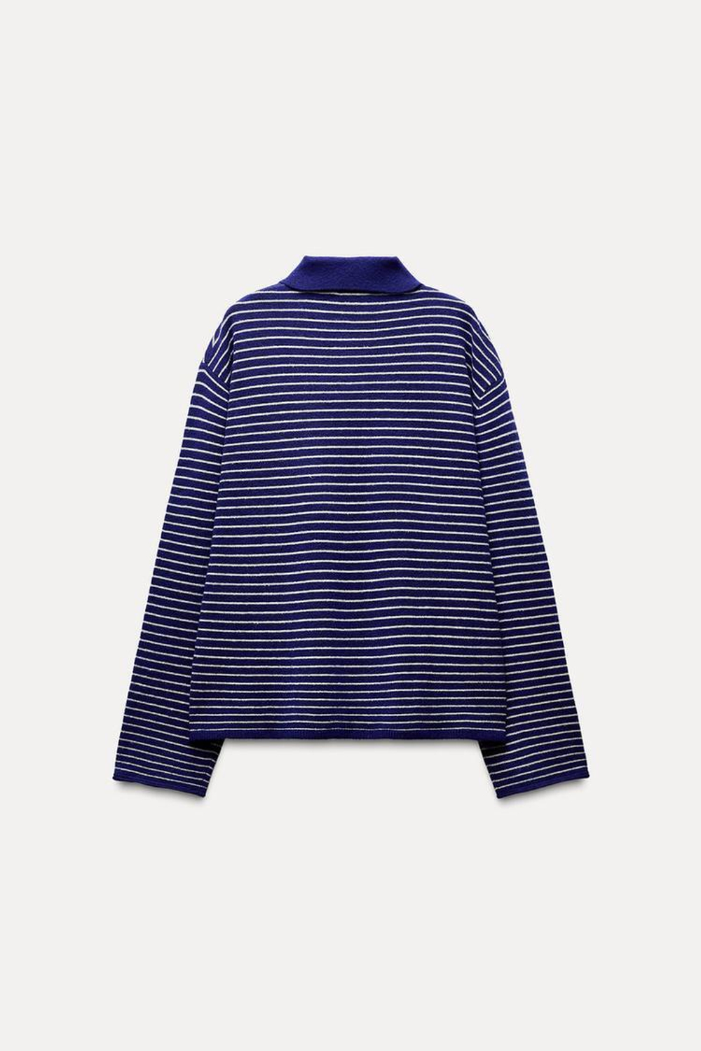 ZARA СВИТЕР В ПОЛОСКУ С ВОРОТНИКОМ ПОЛО, СИНИЙ/БЕЛЫЙ