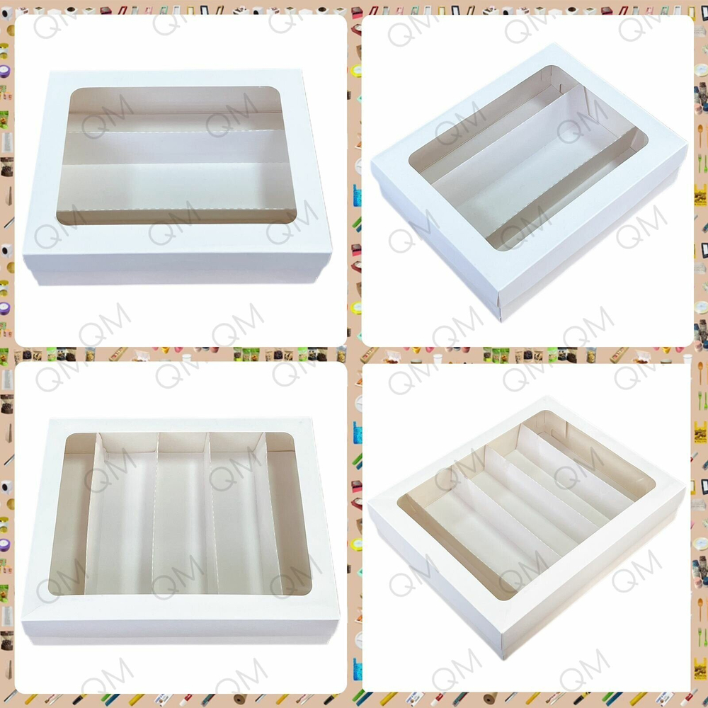 Коробка для макарон и др. кондитерских изделий с окошком и ложементом 265*215*55 мм (белый)