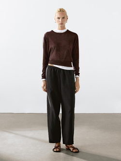 Massimo Dutti Свитер из 100% льна с круглым вырезом, коричневый