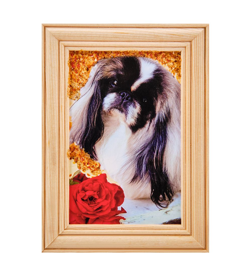 AMB-56/24 Картина «Пекинес» (с янтарной крошкой) дер.рамка 8х12