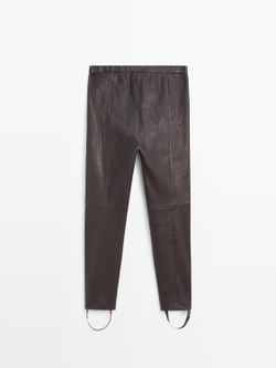 Massimo Dutti Легинсы из кожи наппа с эластичной отделкой, коричневый