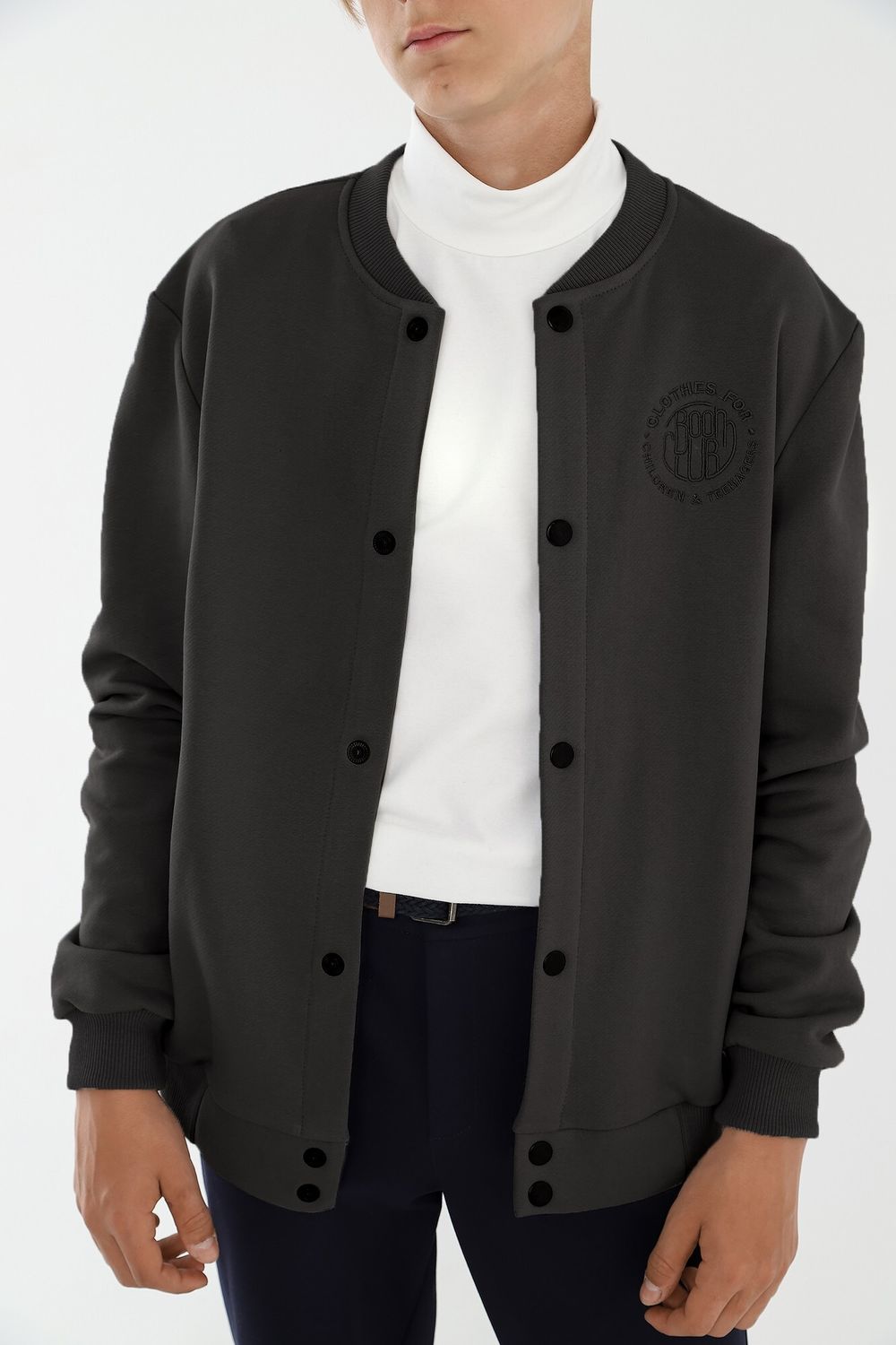 Джемпер для мальчика Бомбер-2 Виотекс ТЁМНО-СЕРЫЙ