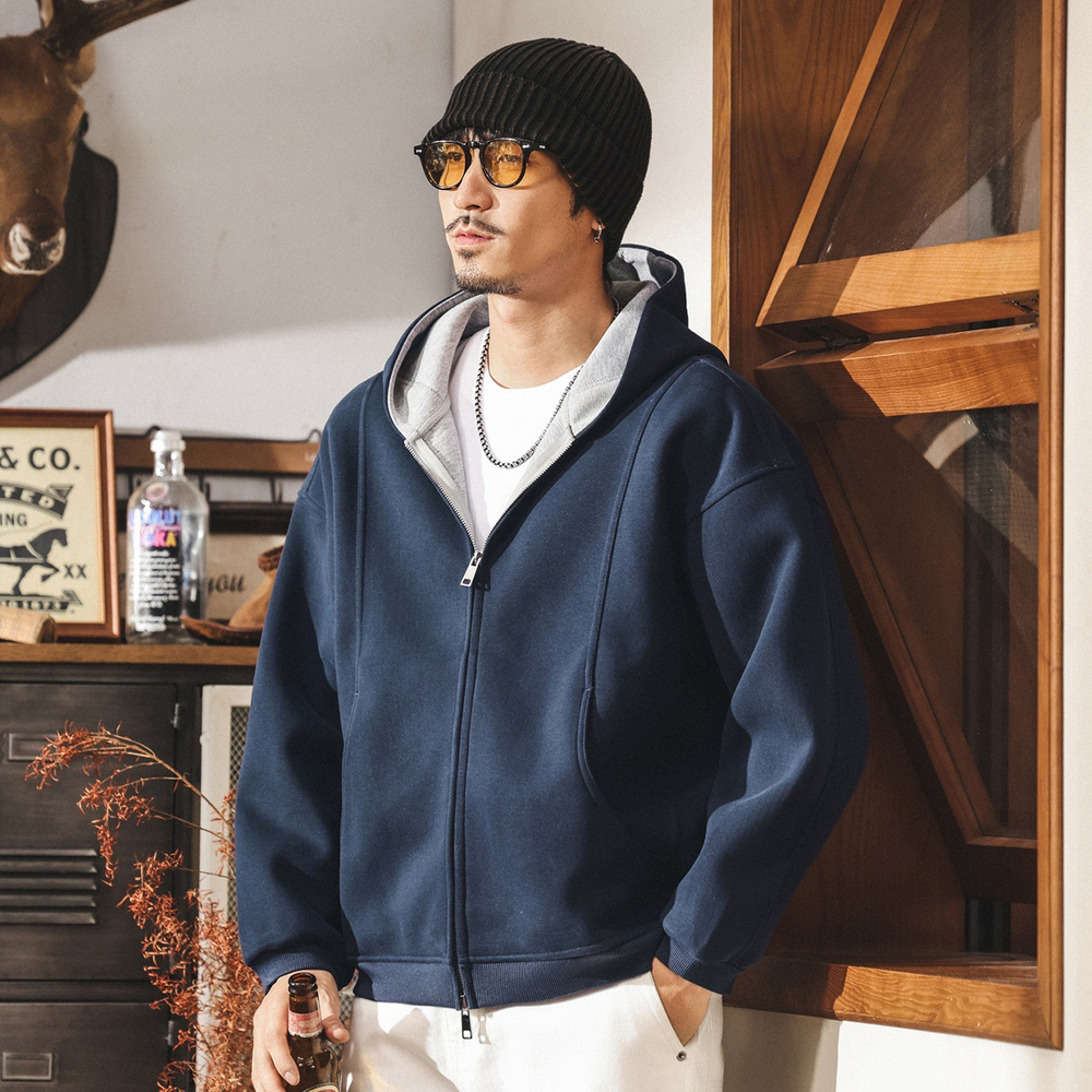 Кардиган с капюшоном и двойной молнией, мужской осенне-зимний сезок