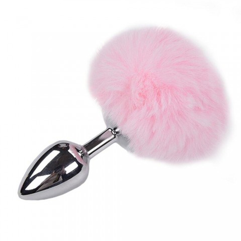 Металлическая анальная пробка с розовым хвостиком Fluffly от Alive (8*3,5 см.)