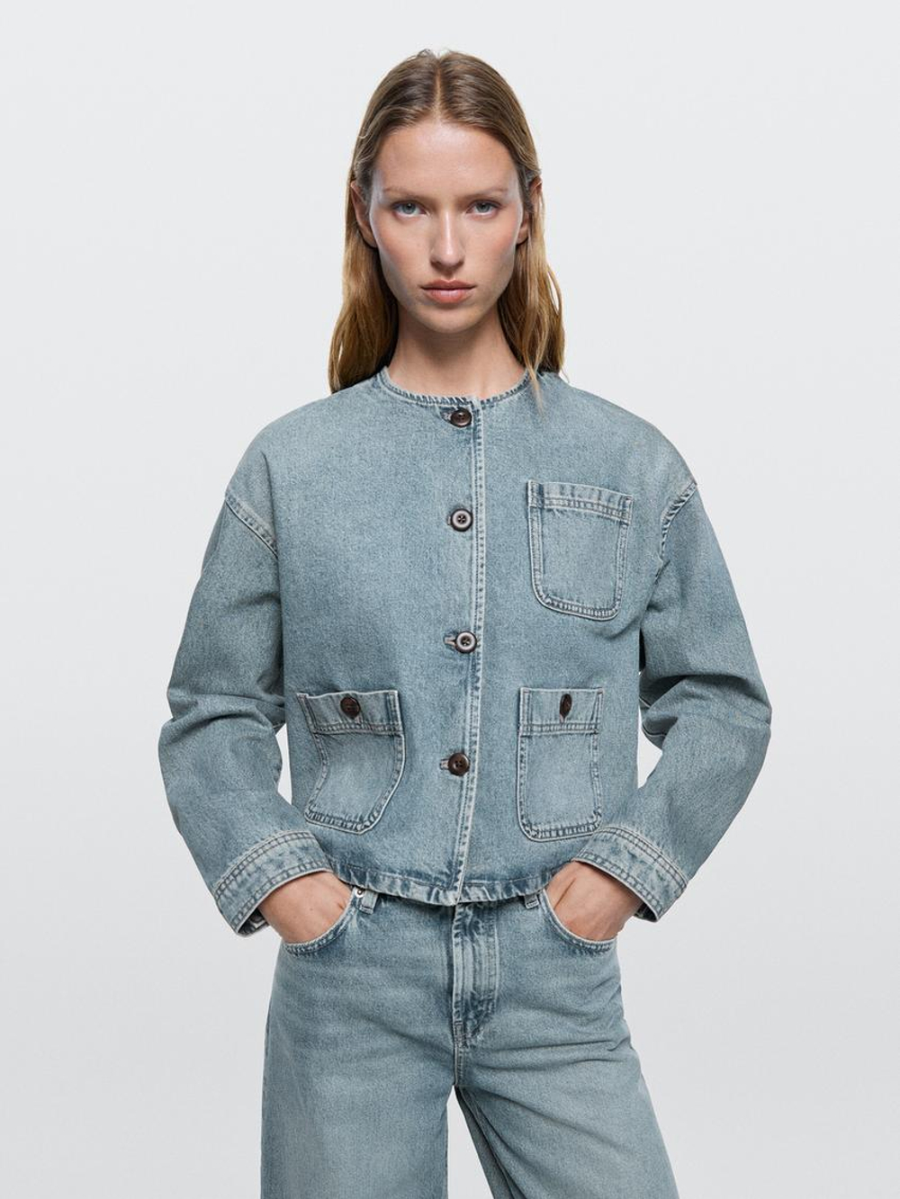 Massimo Dutti Короткая джинсовая куртка, голубой