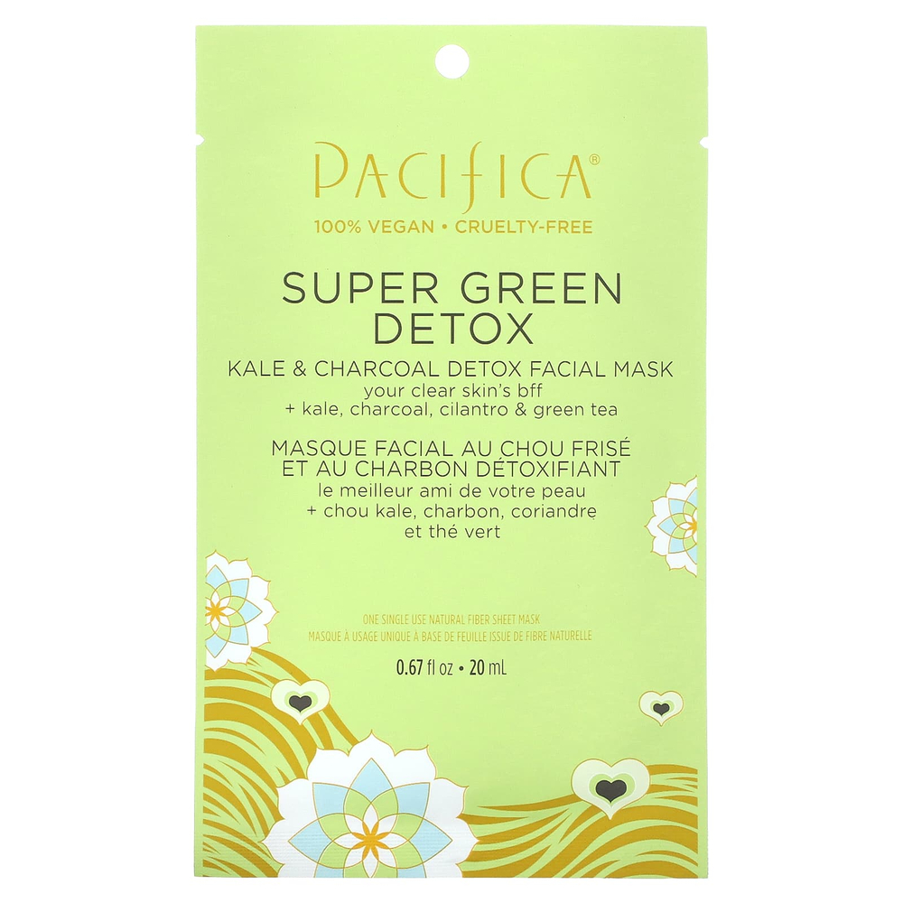 Pacifica, Super Green Detox, косметическая маска для лица, капуста и древесный уголь, 1 листовая маска, 20 мл (0,67 жидк. унц.)