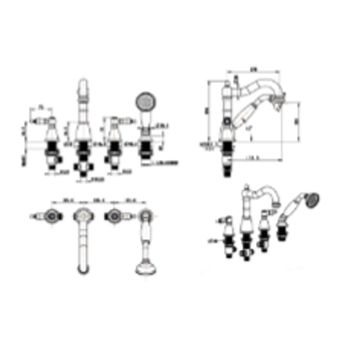 Смеситель врезной 4 отв. ROYAL CRYSTAL, золото_Комплект