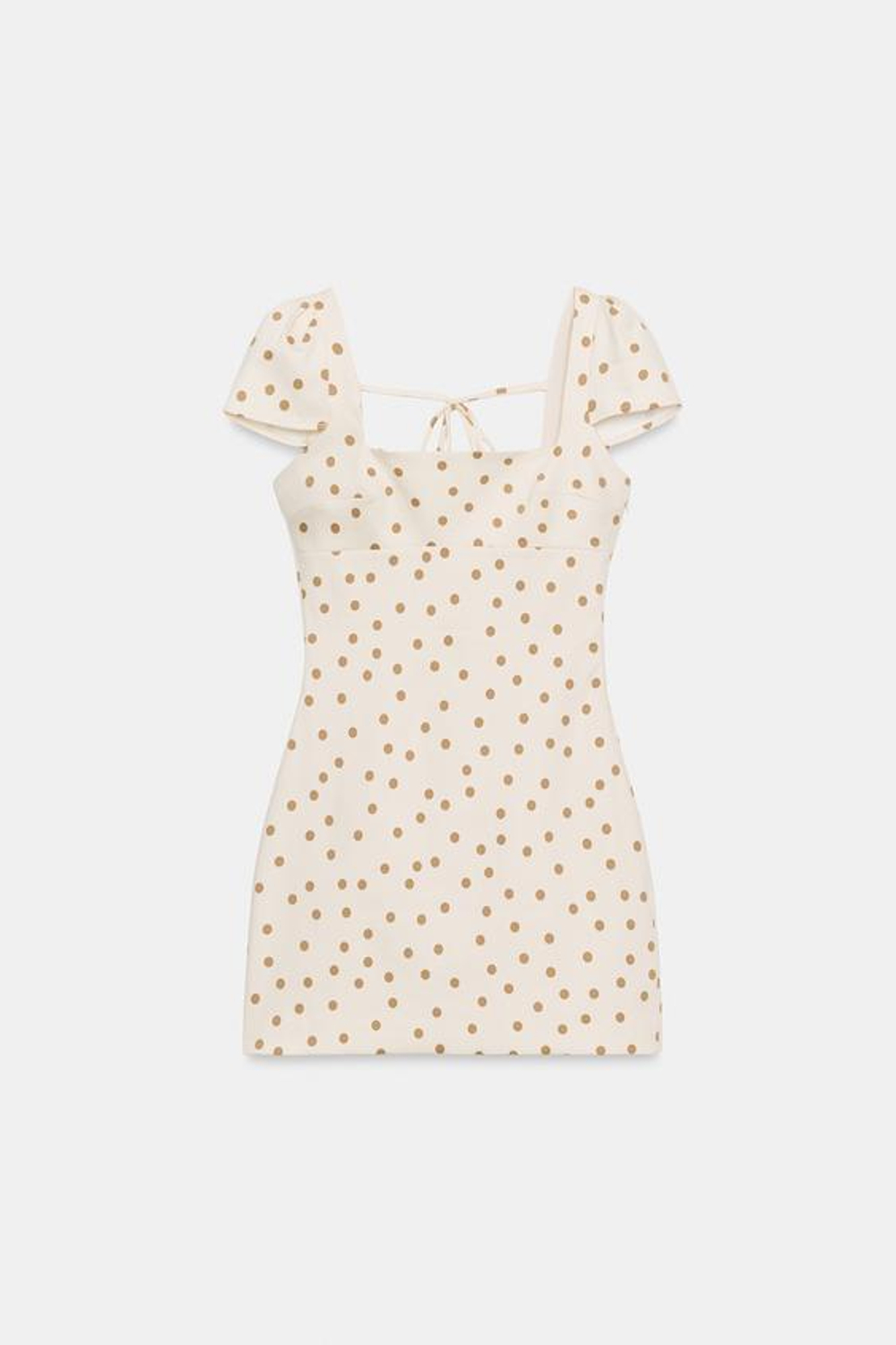 ZARA МИНИ-ПЛАТЬЕ В ГОРОШЕК С ЗАВЯЗКАМИ НА СПИНЕ, ЭКРЮ/КОРИЧНЕВЫЙ