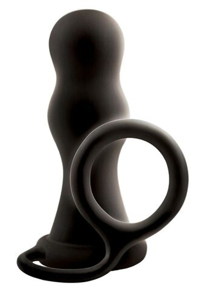 Черная анальная пробка с эрекционным кольцом Renegade Pop & Lock Rambo (Цвет: черный)