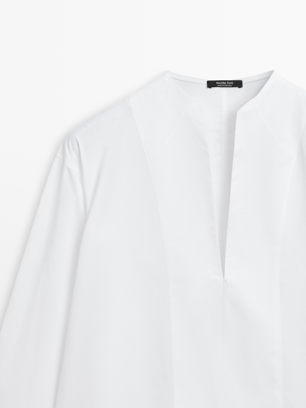 Massimo Dutti Рубашка из поплина с декоративными деталями на груди, белый